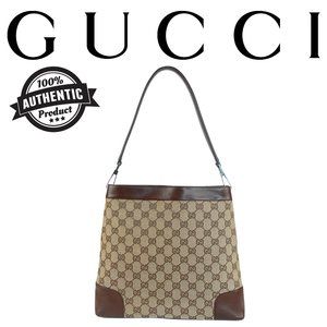 GUCCI Gucci Monogram Leather Trimmed One Shoulder Bag Brown
